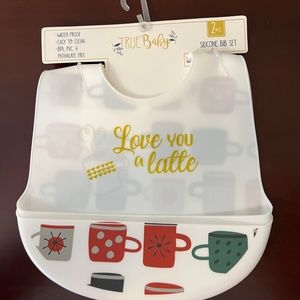 NWT Two Bibs -Love You A Latte Silicone Bib Set